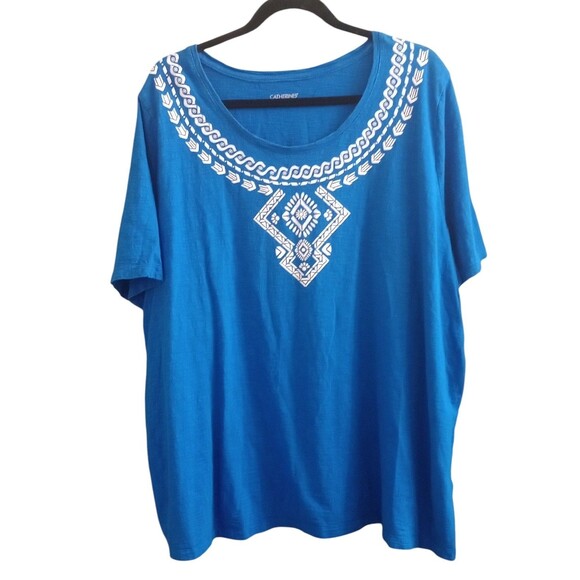 Catherines Top Tee Shirt Casual Short Sleeve‎ Geometric Blue Shirt Size 2X - Picture 1 of 5